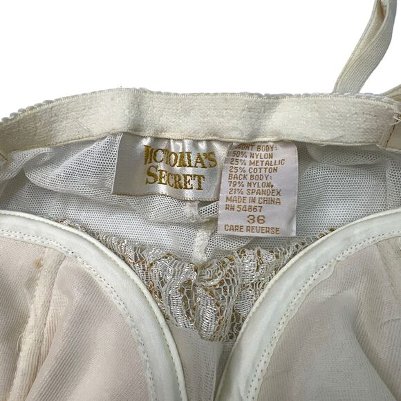 Victorias Secret VTG Bodysuit Teddy Lingerie Sheer Underwire Gold White 36 Small - Picture 7 of 8